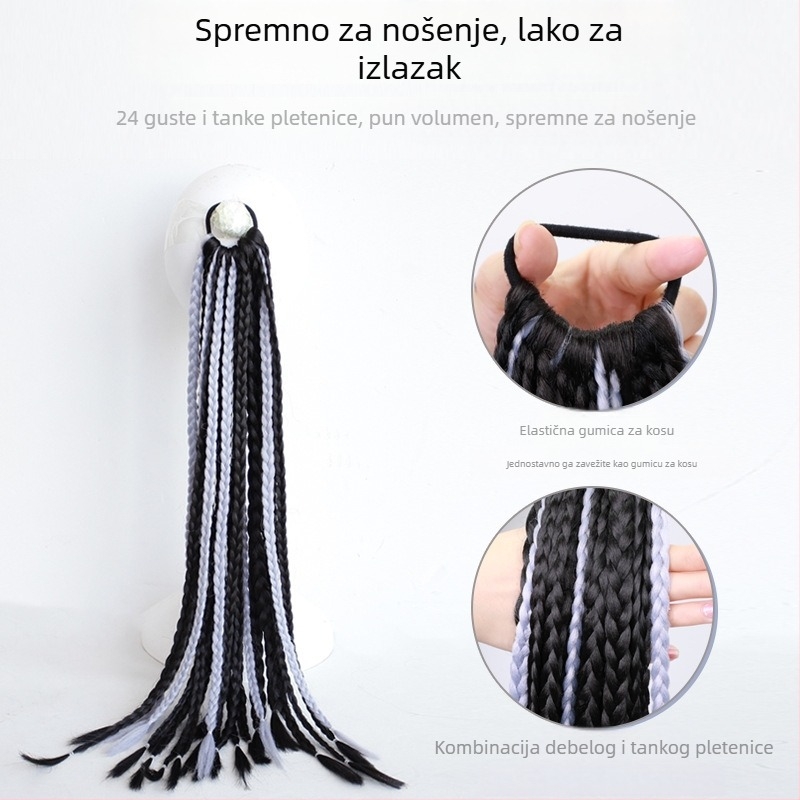 Perika s pletenicama i pramenovima, 24 dreadlock dlačice, ručno pletena rep od sintetičke svile
