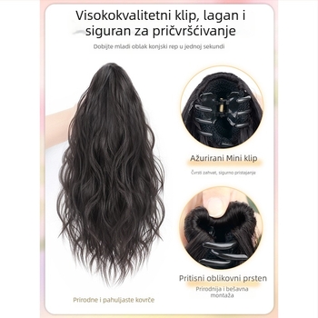 Perika s konjskom repom za žene, clip-in, kratki stil, visoki rep, kovrčava, prirodan volumen, vlakna otporna na visoke temperature