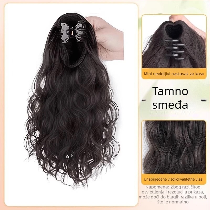 Perika s konjskom repom za žene, clip-in, kratki stil, visoki rep, kovrčava, prirodan volumen, vlakna otporna na visoke temperature