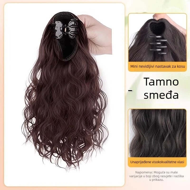 Perika s konjskom repom za žene, clip-in, kratki stil, visoki rep, kovrčava, prirodan volumen, vlakna otporna na visoke temperature
