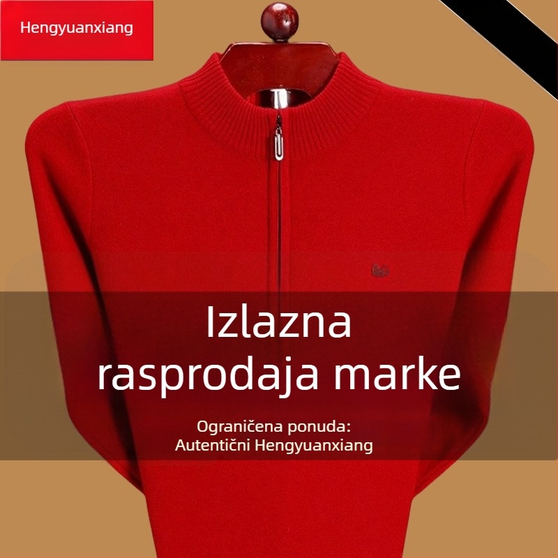 Muški vuneni džemper sa zatvaračem, udoban kroj, dugi rukavi, fina vuna 81–85%, gusta struktura, zima 2024