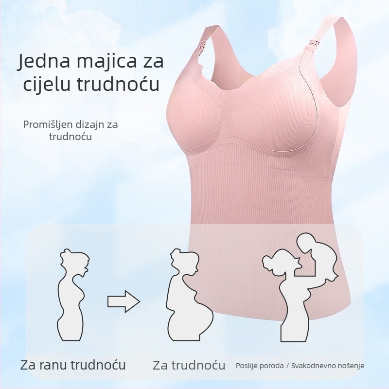 Dojenje grudnjak-top s fiksnim dvostrukim trakama, tanke oblikovane košarice, jednodelni dizajn, najlon tkanina s poliesterom 70–80%