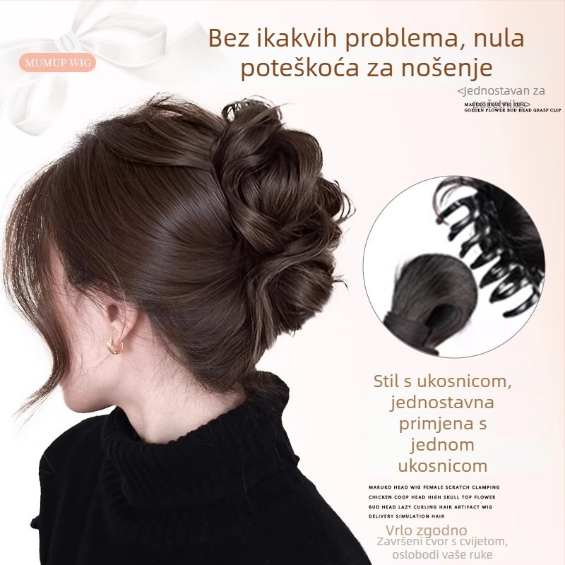 Perika s repom i hvatanjem, model cvjetna pupoljka kugla, žica visoke temperature, mehanizam, za dame, nije za bojanje ili uvijanje