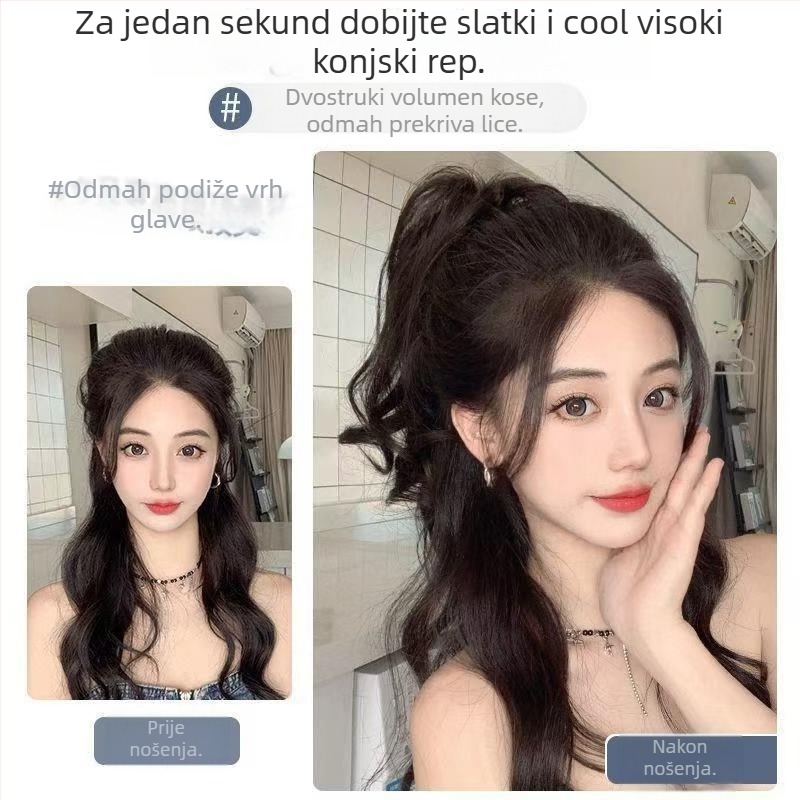 Perika s klipom za žene, kovrčava rep Pear Blossom, kosa od visoke temperature, mehanizam pričvršćivanja klipom, nije kemijski tretirana niti bojana