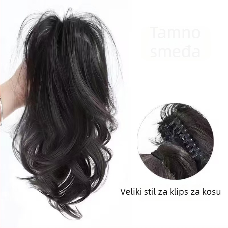 Perika s klipom za žene, kovrčava rep Pear Blossom, kosa od visoke temperature, mehanizam pričvršćivanja klipom, nije kemijski tretirana niti bojana
