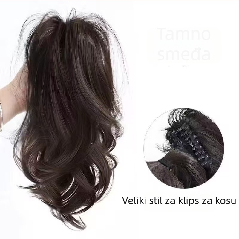 Perika s klipom za žene, kovrčava rep Pear Blossom, kosa od visoke temperature, mehanizam pričvršćivanja klipom, nije kemijski tretirana niti bojana