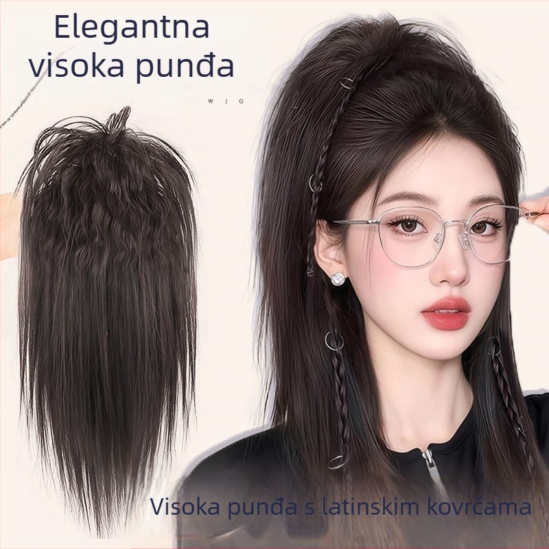 Klip-in ekstenzija za rep, ravni stil, ručna izrada, materijal kose: visoko temperirana svila, model Latin Curly Ponytail