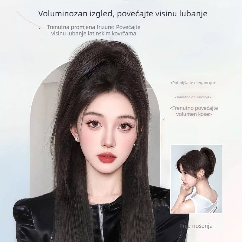 Klip-in ekstenzija za rep, ravni stil, ručna izrada, materijal kose: visoko temperirana svila, model Latin Curly Ponytail