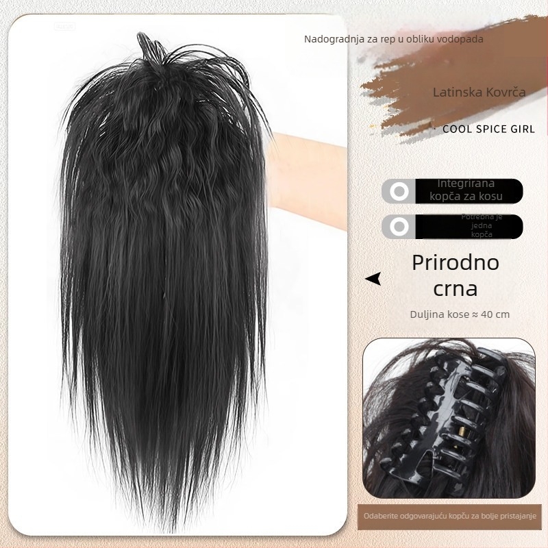 Klip-in ekstenzija za rep, ravni stil, ručna izrada, materijal kose: visoko temperirana svila, model Latin Curly Ponytail