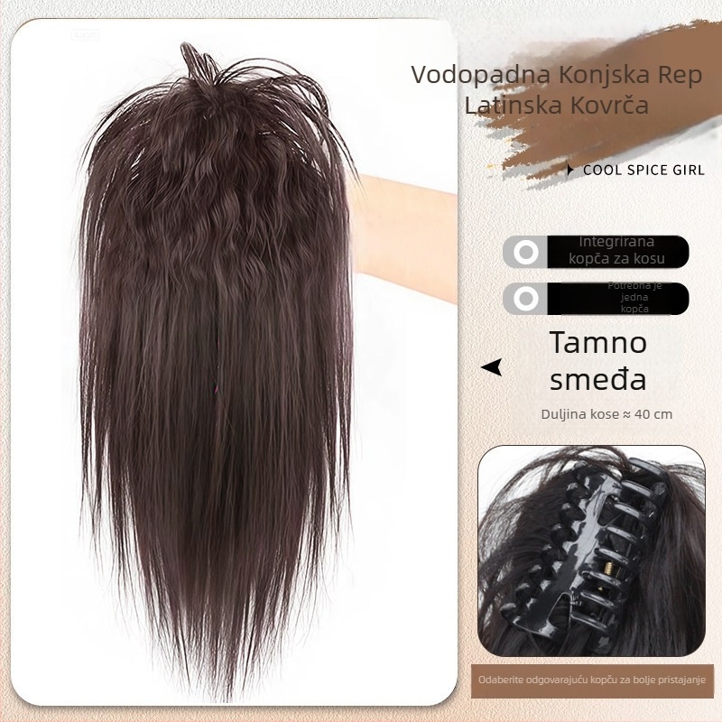 Klip-in ekstenzija za rep, ravni stil, ručna izrada, materijal kose: visoko temperirana svila, model Latin Curly Ponytail