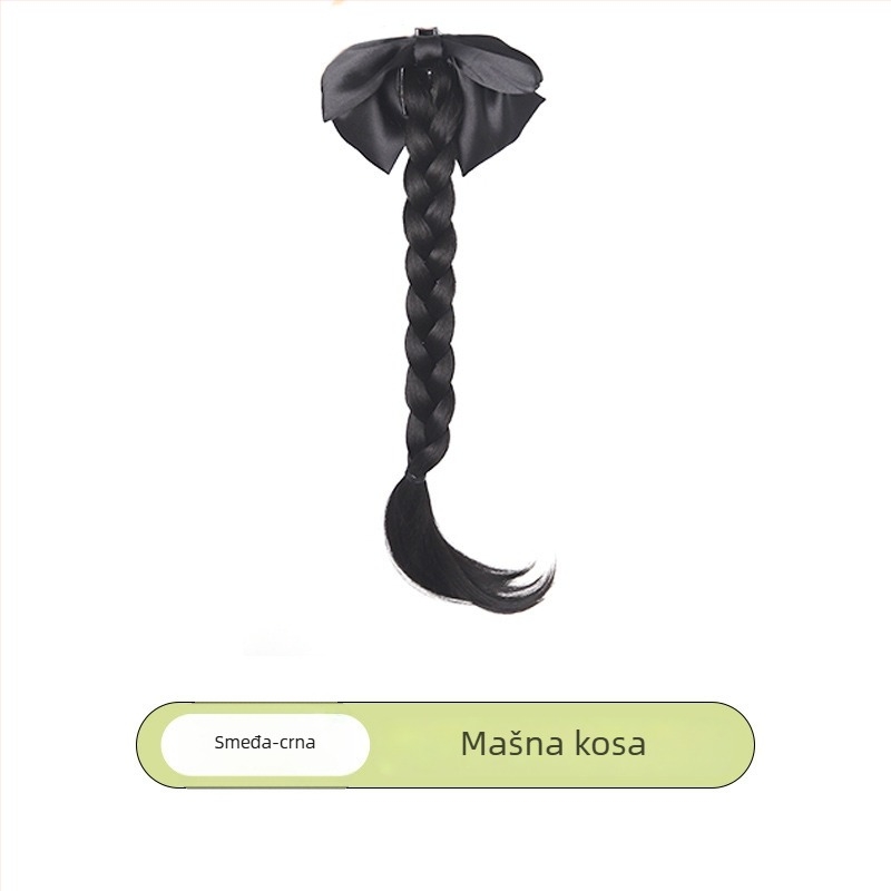 Clip-on perika Bow dizajnom, visok rep, pleteni rep, ručna izrada, toplinski otporna sintetička vlakna