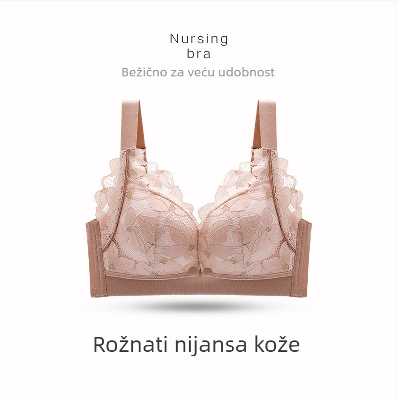 Grudnjak za dojenje s prednjim zatvaračem, čipka, tanke oblikovane košarice, četiri reda stražnjih kopči (za sve faze dojenja)