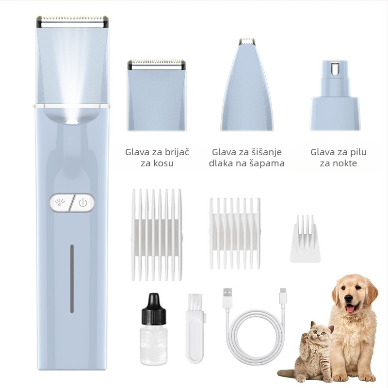 Električni grooming alat za kućne ljubimce s LED svjetlom, model 2406A, kućište od ABS-a, za pse i mačke, pakiranje 48 komada.