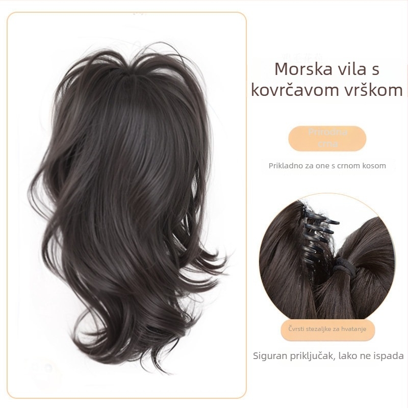 Perika Mermaid Ponytail, veliki valovi, visokotemperaturni svilen materijal, mehanizam s kopčom