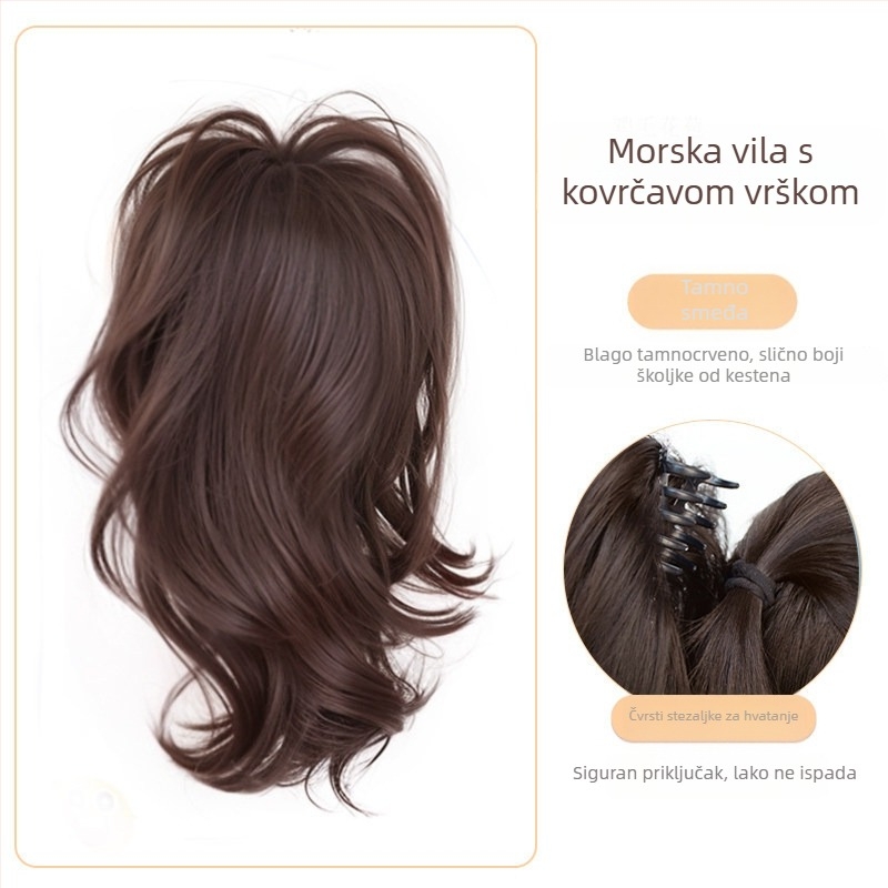 Perika Mermaid Ponytail, veliki valovi, visokotemperaturni svilen materijal, mehanizam s kopčom