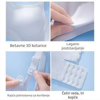 Materinski grudnjak za dojenje, pamuk, fiksni naramenice, tanke oblikovane košarice, stražnje zatvaranje s četiri reda kukica, pogodan za sve faze trudnoće i dojenja