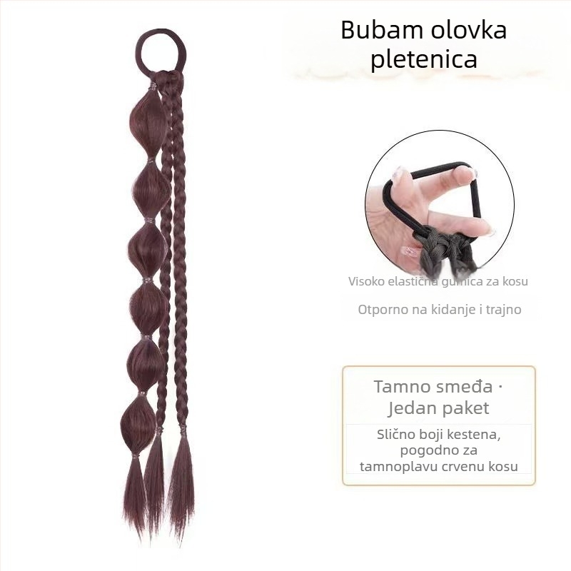 Perika s repom, dvostruka bubble pletenica, sintetička kosa, toplinski otporna žica, mehanička konstrukcija, nije bojana niti kovrčava