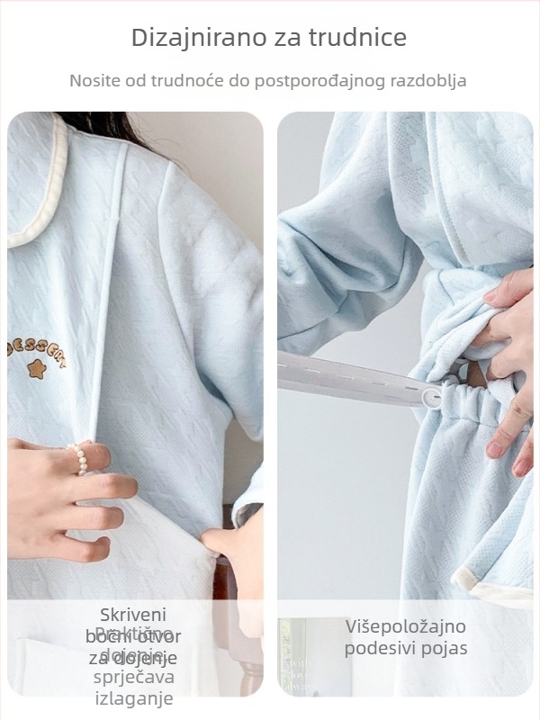 Pidžama set za trudnice od Air Cotton materijala, otisak zeca, otvor za dojenje, dugi rukavi, hlače
