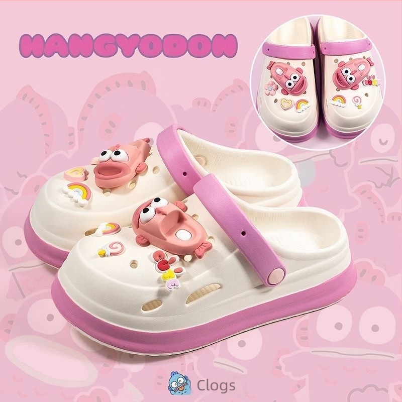 Ženske Crocs-stilu papuče s karikaturalnim dizajnom, Baotou stil za svakodnevni opuštanje, gornji dio PVC, potplat PVC, debljina potplata 3–5 cm, ljeto 2025 izdanje