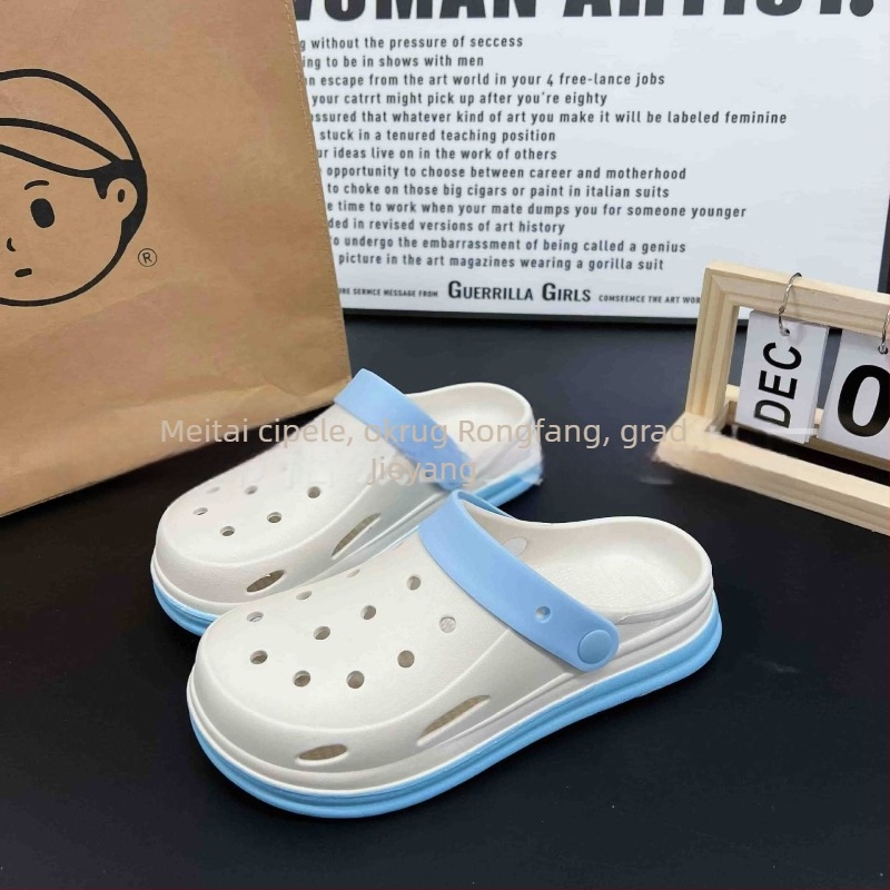Ženske Crocs-stilu papuče s karikaturalnim dizajnom, Baotou stil za svakodnevni opuštanje, gornji dio PVC, potplat PVC, debljina potplata 3–5 cm, ljeto 2025 izdanje