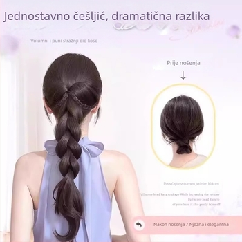 Perika s pletenicama i repom – duge pletenice u princeskom stilu s bangs, vlakno otporno na visoku temperaturu, nije dopušteno bojanje ili perm, pogodno za sve tonove kože i oblike lica