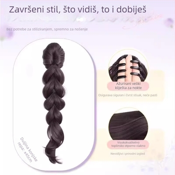 Perika s pletenicama i repom – duge pletenice u princeskom stilu s bangs, vlakno otporno na visoku temperaturu, nije dopušteno bojanje ili perm, pogodno za sve tonove kože i oblike lica