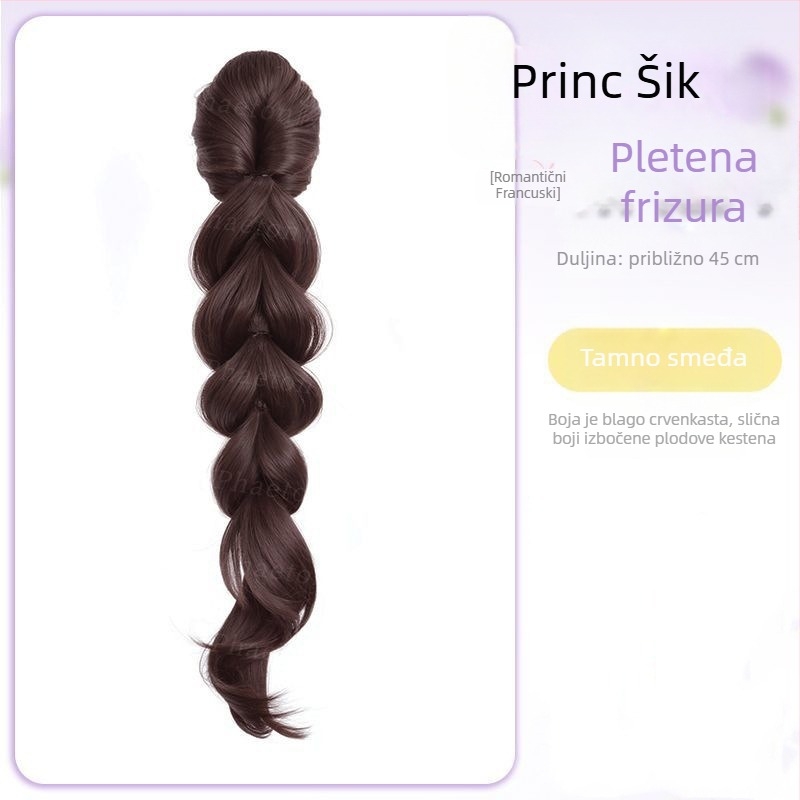 Perika s pletenicama i repom – duge pletenice u princeskom stilu s bangs, vlakno otporno na visoku temperaturu, nije dopušteno bojanje ili perm, pogodno za sve tonove kože i oblike lica