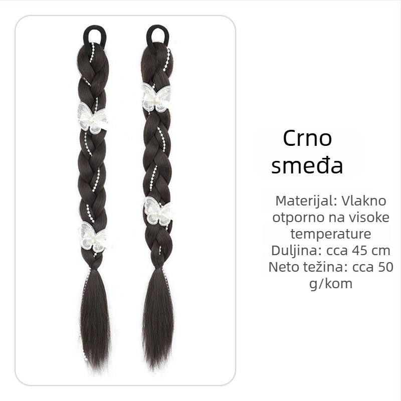 Perika s dvostrukom repom i pletenicom Pearl Bow Twist, ručna izrada, vlakna otporna na visoke temperature, brend Fragrant