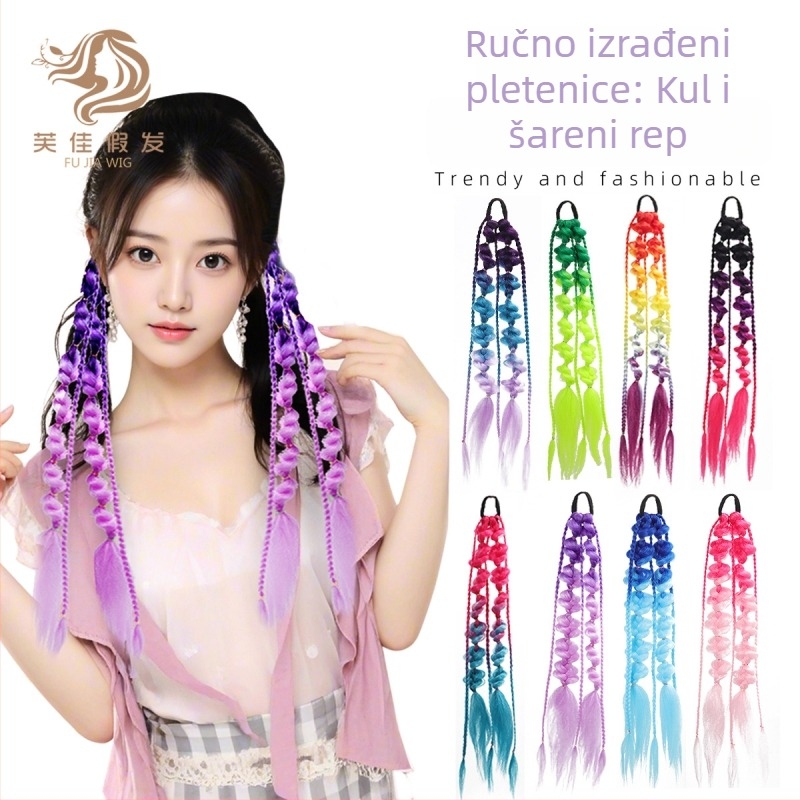 Fujia perika s ponytail Lantern Bubble Twist pletenicama, duga, ručno tkana, visokotemperaturna žica, nije pogodno za vruće bojanje