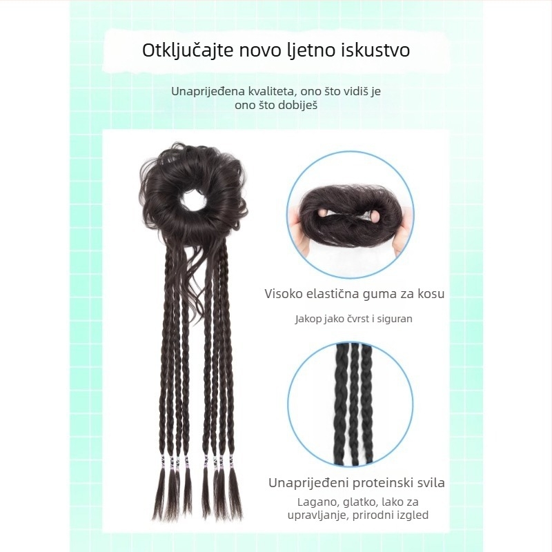 Perika s repom u kineskom stilu, klipsa za pričvršćivanje bun, prirodno i realistično pahuljasto pletenje, model Dragon Beard Boxing Braid, Kaifei, materijal: vlakna otporna na visoke temperature, proces: mehanizam, nije dopušteno bojanje ili trajna obrada