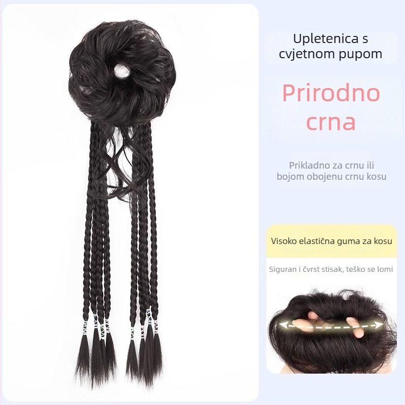 Perika s repom u kineskom stilu, klipsa za pričvršćivanje bun, prirodno i realistično pahuljasto pletenje, model Dragon Beard Boxing Braid, Kaifei, materijal: vlakna otporna na visoke temperature, proces: mehanizam, nije dopušteno bojanje ili trajna obrada