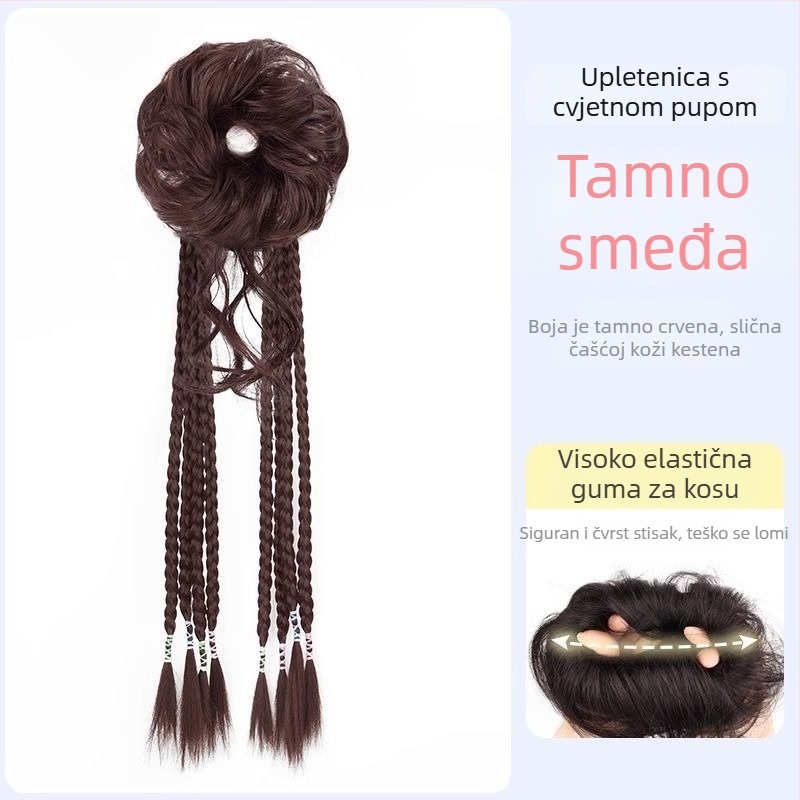 Perika s repom u kineskom stilu, klipsa za pričvršćivanje bun, prirodno i realistično pahuljasto pletenje, model Dragon Beard Boxing Braid, Kaifei, materijal: vlakna otporna na visoke temperature, proces: mehanizam, nije dopušteno bojanje ili trajna obrada