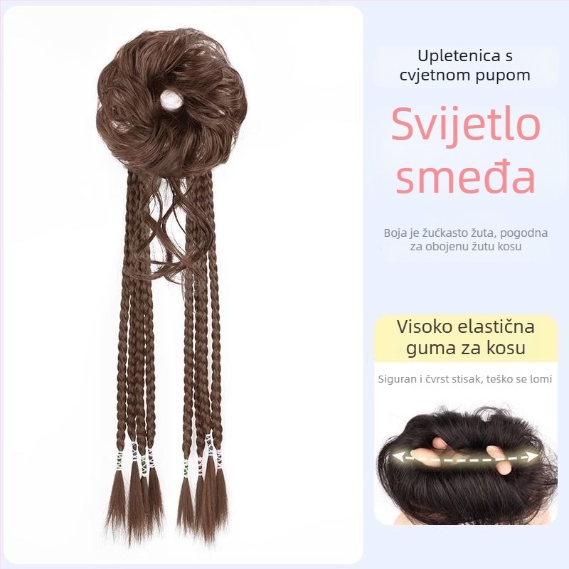 Perika s repom u kineskom stilu, klipsa za pričvršćivanje bun, prirodno i realistično pahuljasto pletenje, model Dragon Beard Boxing Braid, Kaifei, materijal: vlakna otporna na visoke temperature, proces: mehanizam, nije dopušteno bojanje ili trajna obrada