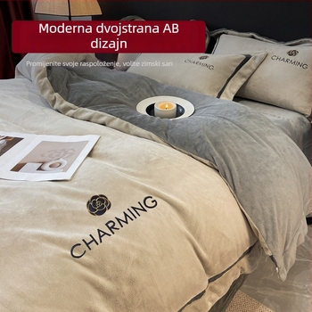 Komplet posteljine od mliječnog velura, četverodijelni set, zimski, vez, reaktivno bojanje