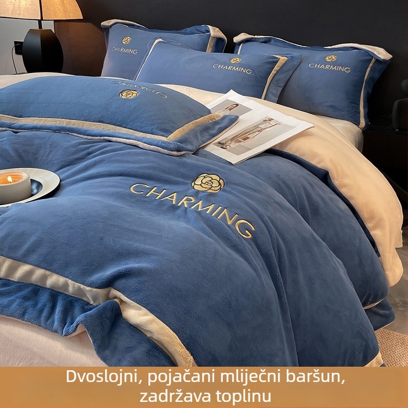 Komplet posteljine od mliječnog velura, četverodijelni set, zimski, vez, reaktivno bojanje