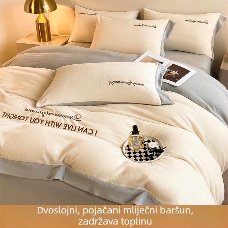 Komplet posteljine od mliječnog velura, četverodijelni set, zimski, vez, reaktivno bojanje