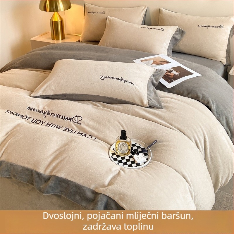 Komplet posteljine od mliječnog velura, četverodijelni set, zimski, vez, reaktivno bojanje