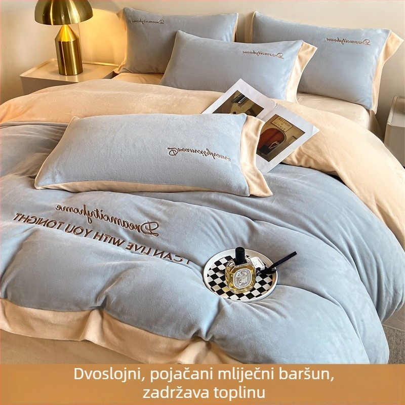 Komplet posteljine od mliječnog velura, četverodijelni set, zimski, vez, reaktivno bojanje