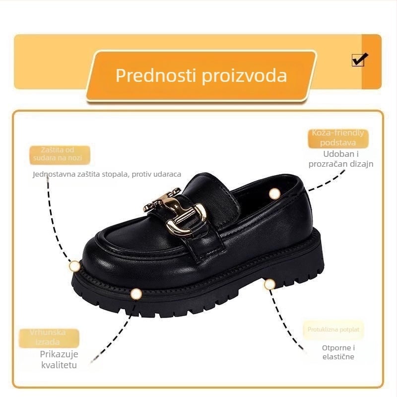 Djevojčice kožne loaferice – princes stil, protuklizna potplata; PU vamp, kožna podstava, EVA ulošak, gumeni potplat