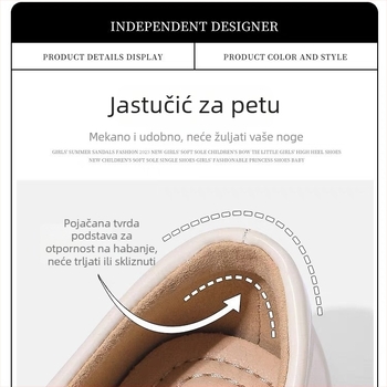 Cipele princeze za djevojčice sa zatvaračem na Velcro — gornji dio od mikrovlakana, ulošak od prirodne kože, unutrašnjost od kože, đon od gume