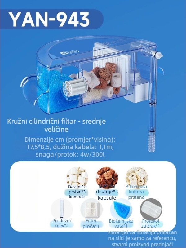 Okružni filtar za akvarij s integriranom proizvodnjom kisika, zidni vodopad, filtracija tri u jedan • Plastični • Težina: 480 g • Marka: yee