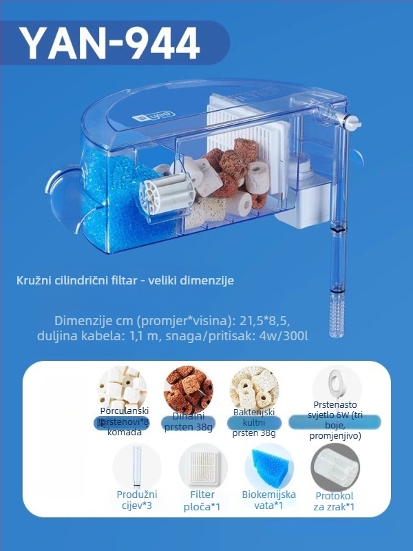 Okružni filtar za akvarij s integriranom proizvodnjom kisika, zidni vodopad, filtracija tri u jedan • Plastični • Težina: 480 g • Marka: yee