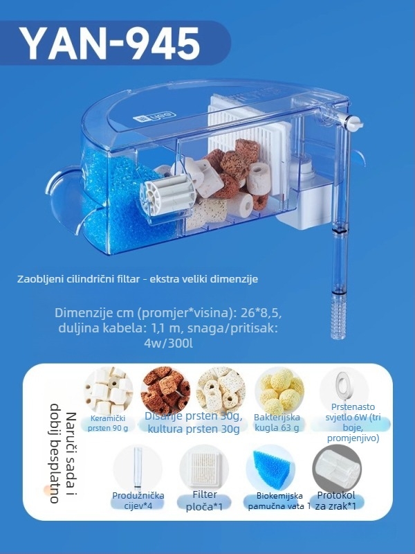 Okružni filtar za akvarij s integriranom proizvodnjom kisika, zidni vodopad, filtracija tri u jedan • Plastični • Težina: 480 g • Marka: yee