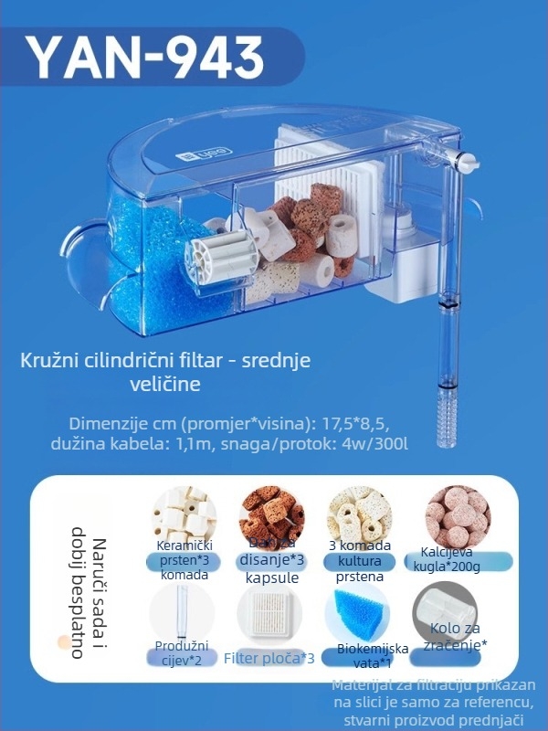 Okružni filtar za akvarij s integriranom proizvodnjom kisika, zidni vodopad, filtracija tri u jedan • Plastični • Težina: 480 g • Marka: yee