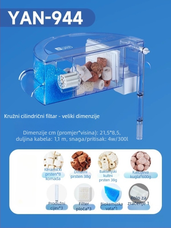 Okružni filtar za akvarij s integriranom proizvodnjom kisika, zidni vodopad, filtracija tri u jedan • Plastični • Težina: 480 g • Marka: yee