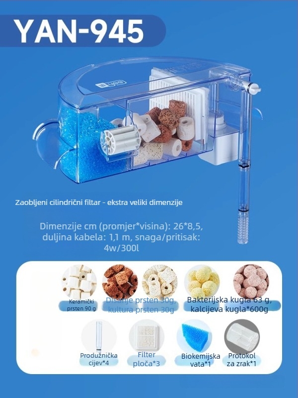 Okružni filtar za akvarij s integriranom proizvodnjom kisika, zidni vodopad, filtracija tri u jedan • Plastični • Težina: 480 g • Marka: yee