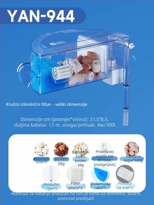 Okružni filtar za akvarij s integriranom proizvodnjom kisika, zidni vodopad, filtracija tri u jedan • Plastični • Težina: 480 g • Marka: yee