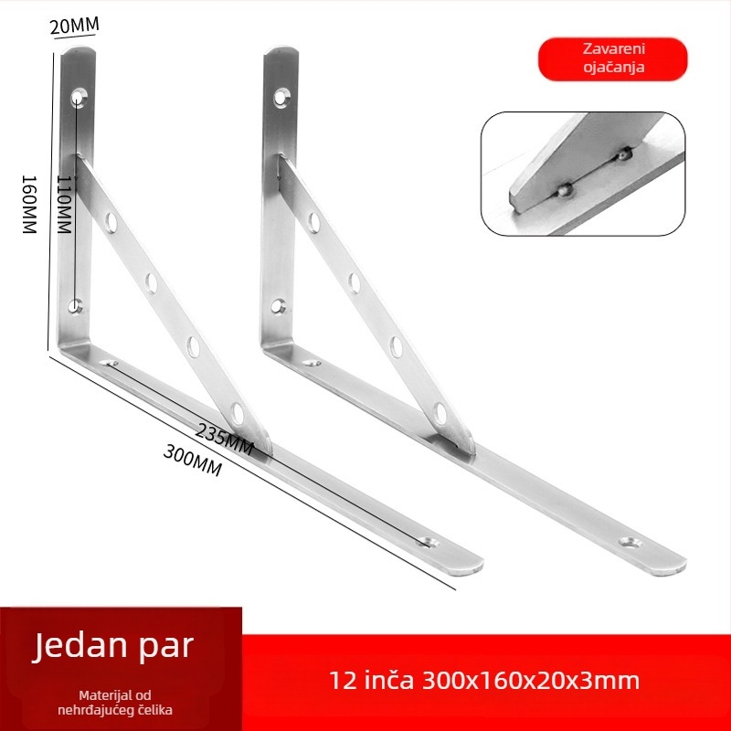 Nerđajući čelični trokutasti nosač za zidnu policu za pohranu, brušena površina, moderan stil