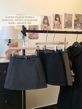 Mini suknja od vunene smjese s elastanom, visoki pojas, A-linija, elegantan ženski stil, za jesen-zimu 2025, pogodna za svakodnevnu vožnju na posao
