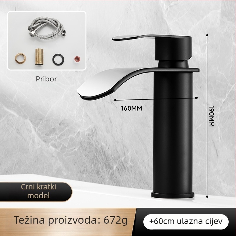 Slavina za umivaonik kupaonici, miješani tip, model 6015, nehrđajući čelik, keramički jezgreni ventil, ulazno-izlazni promjeri 1/2, 3/8, 9/16, CE certifikat